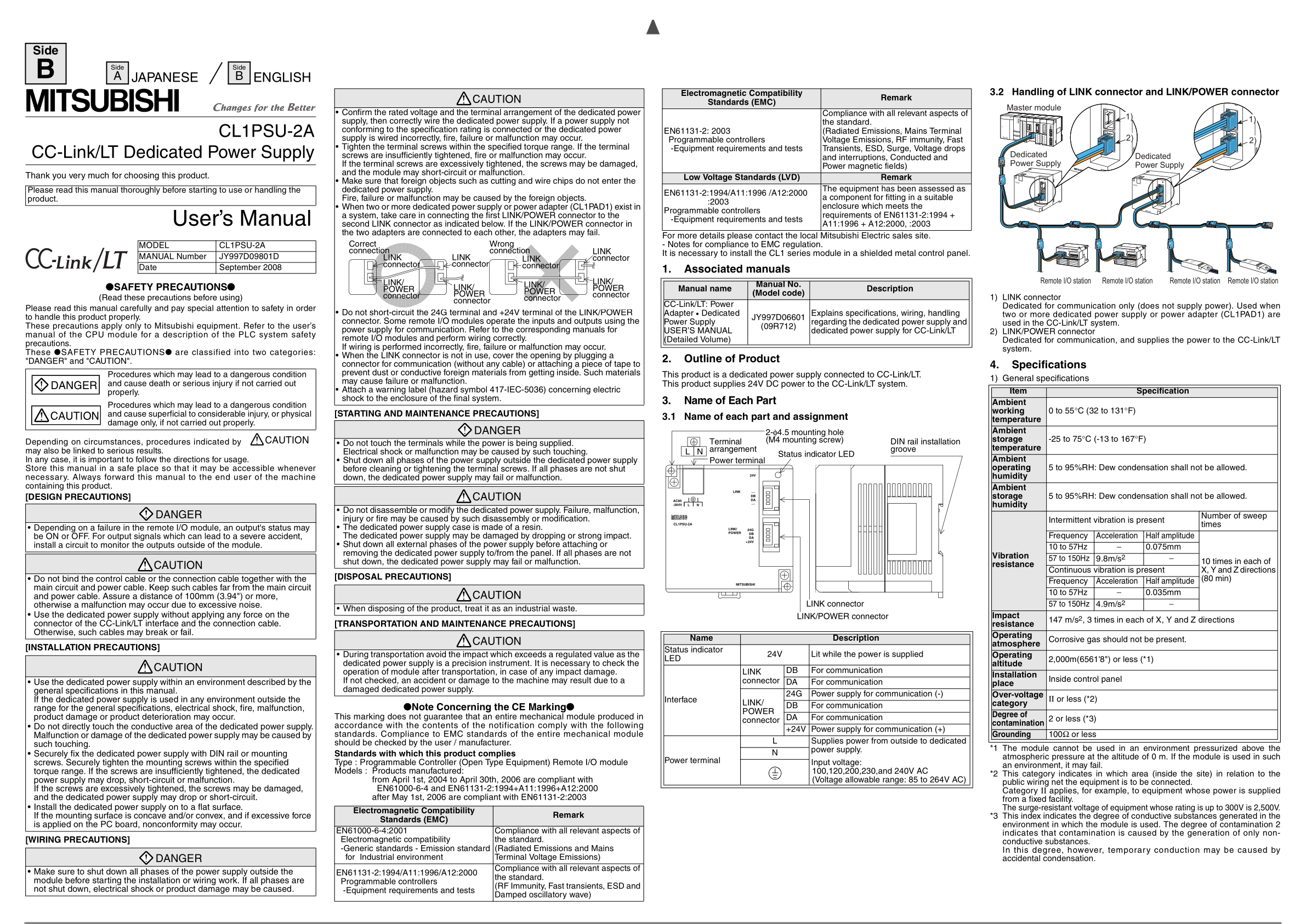 专用电源CL1PSU-2A用户手册三菱CL1PSU-2A手册