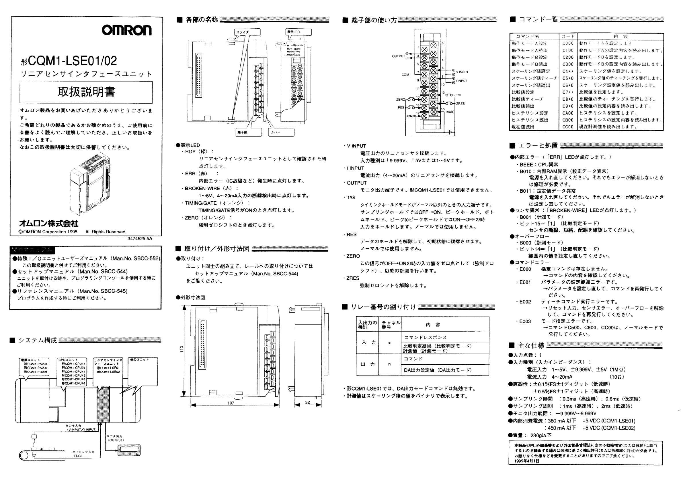 欧姆龙CQM1-LSE01使用说明书CQM1-LSE01手册
