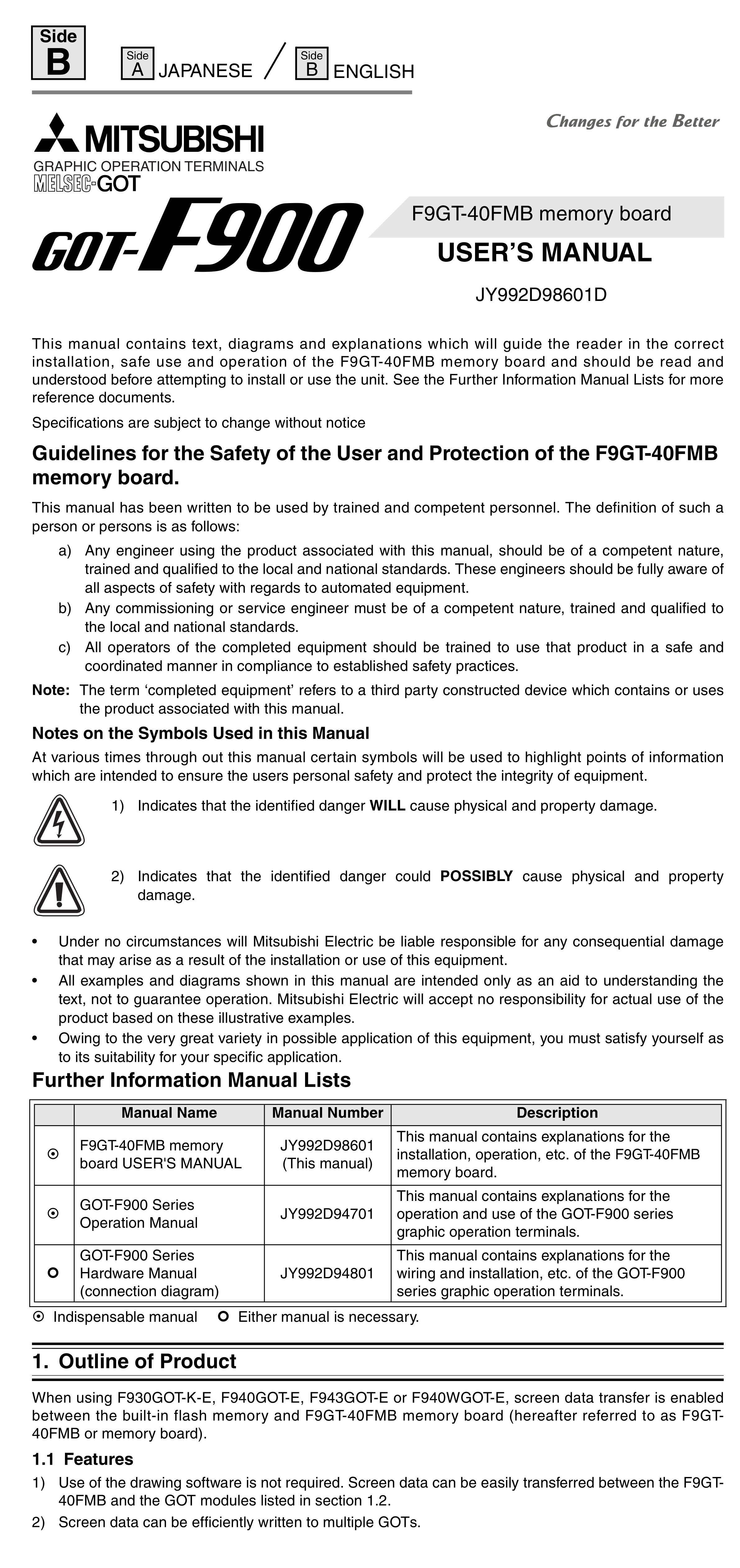 存储器板F9GT-40FMB手册三菱F9GT-40FMB用户手册