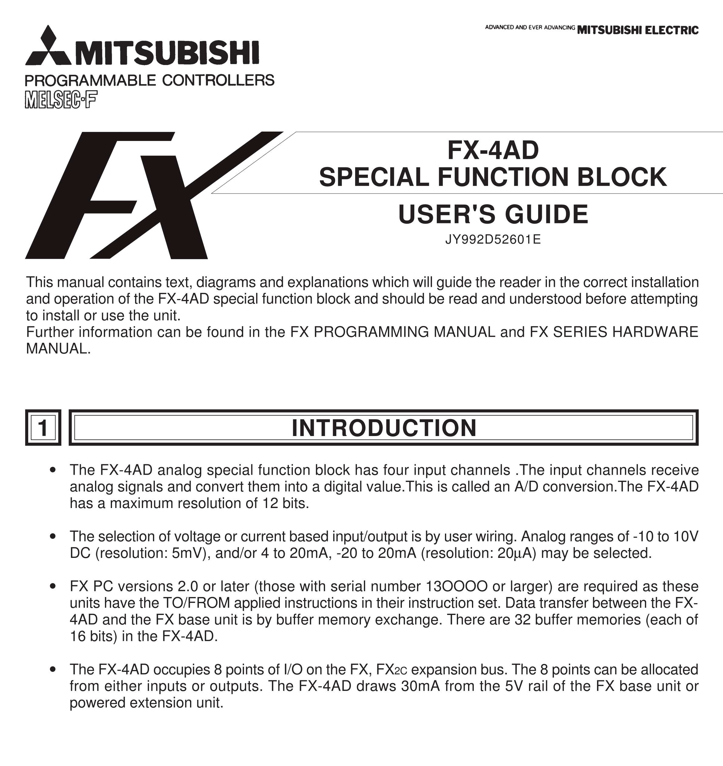 三菱FX-4AD用户手册特殊功能模块手册